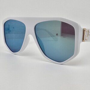 True Religion TRM1757 White Frame Green Blue Mirror Flat Lens Sunglasses 60mm
